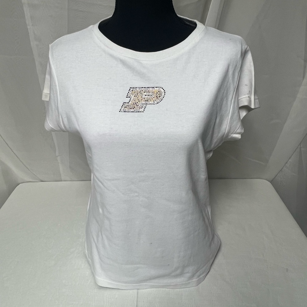 White Embellished Purdue Women's Top Size Large Football Tailgating Perfect NWT